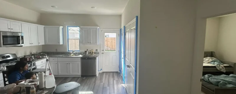 From a Basic White To FunkyYellow Kitchen interior painting in austin tx
